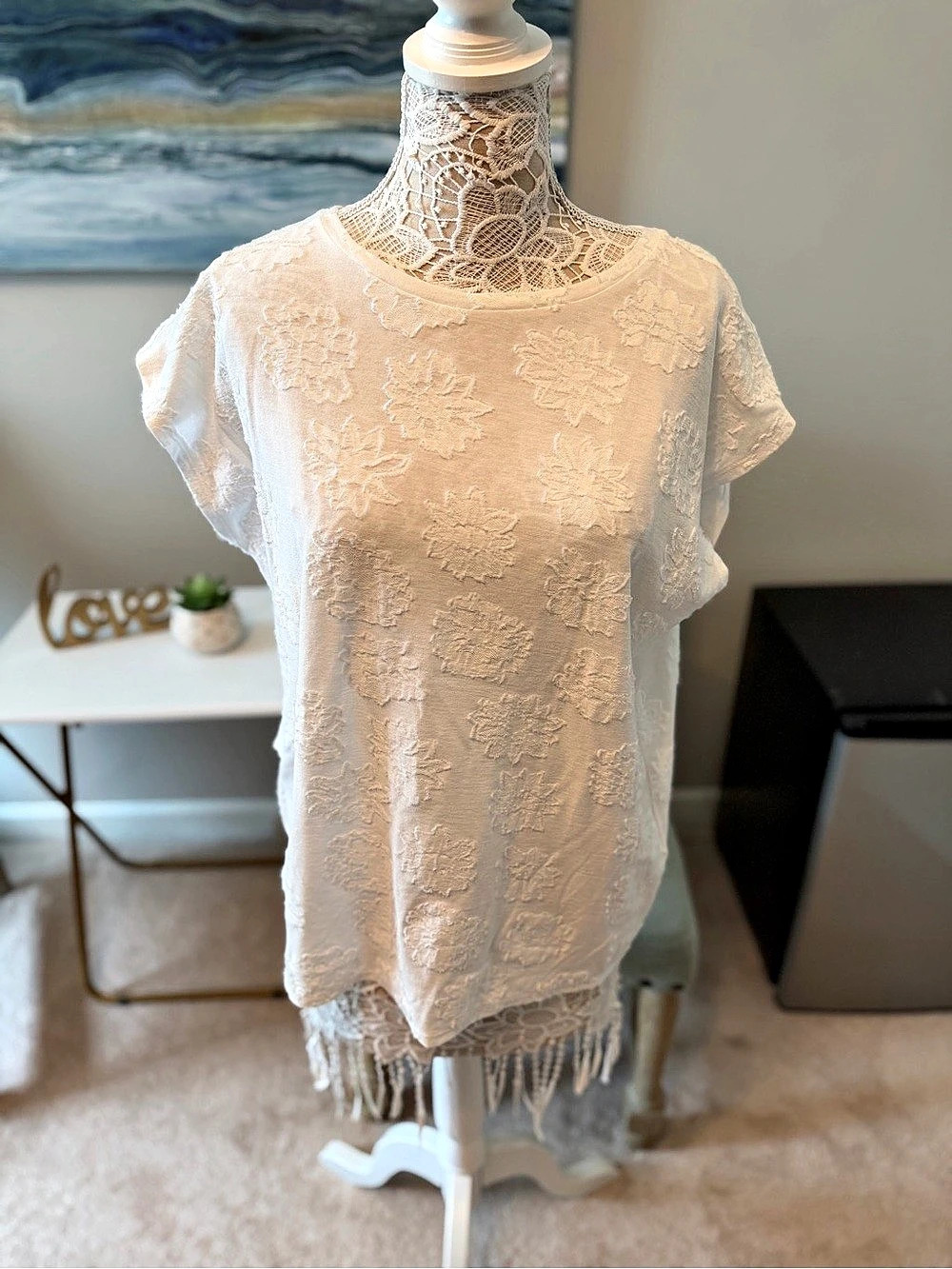 LOFT Floral Lace Short Sleeve Top Size Large